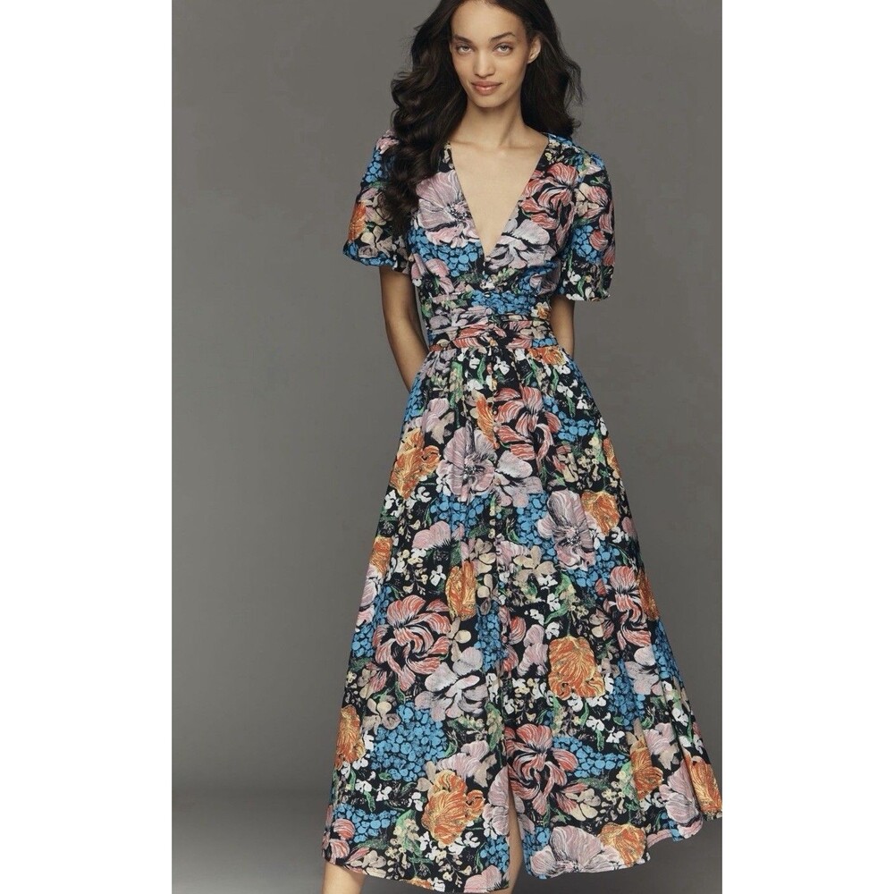 Anthropologie Yukiko Noritake Midi Dress Katerina Resort Preppy Boho Size XS NWT
